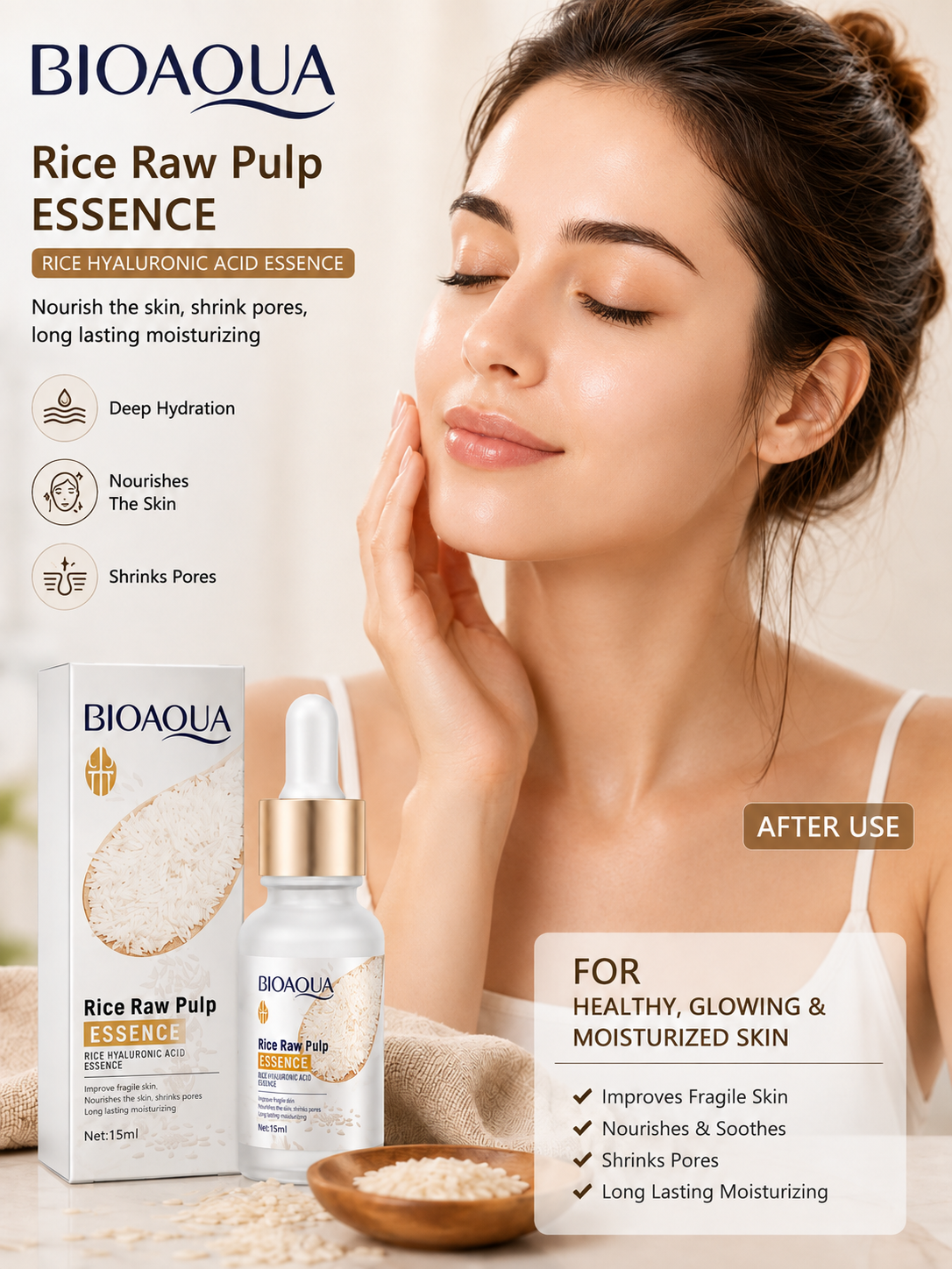 BIOAQUA Rice Raw Pulp Hyaluronic Acid Essence – 15ml