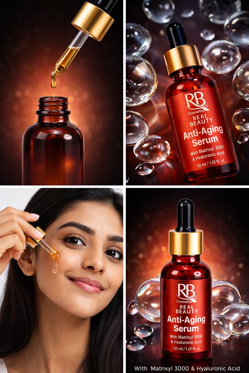 Real Beauty Anti-Aging Serum with Matrixyl 3000 & Hyaluronic Acid – Skin Brightening & Fine Line Reducer (30ml)