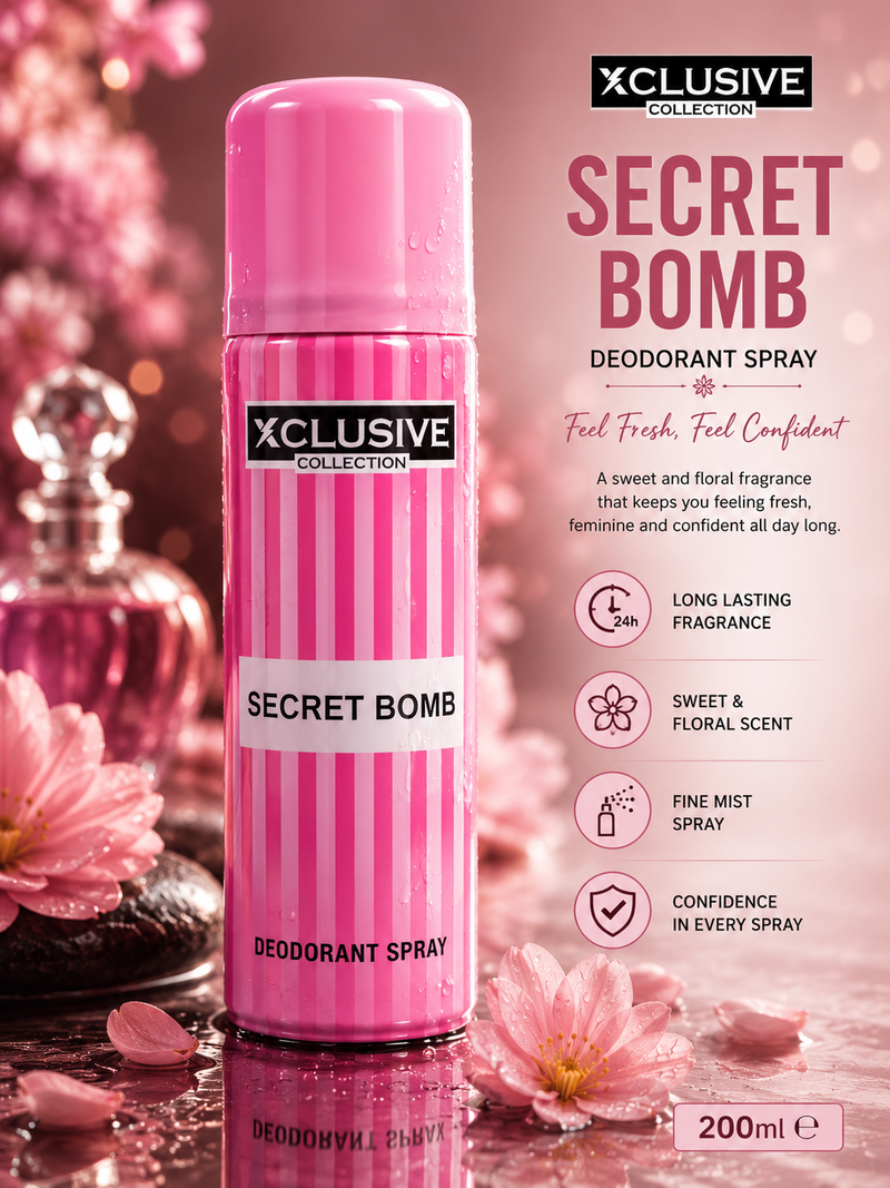 XCLUSIVE Collection Secret Bomb Deodorant Spray – Sweet, Stylish & Long-Lasting Freshness