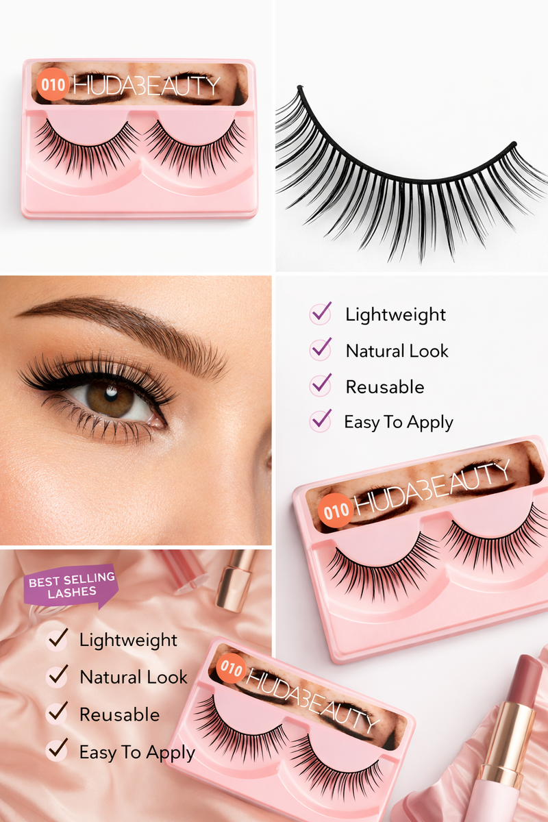 HUDA Beauty False Eyelashes 010 – Natural Long Volume Lashes