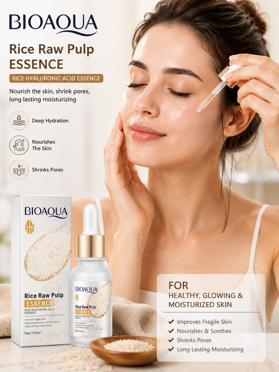 BIOAQUA Rice Raw Pulp Hyaluronic Acid Essence – 15ml
